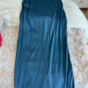 Oh Polly Teal Satin Slip Skirt